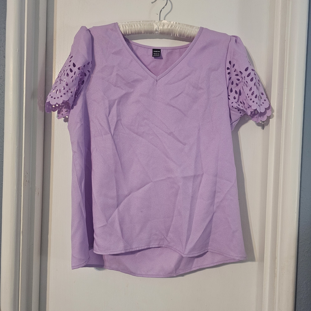 SHEIN Lavender Eyelet Sleeve Blouse